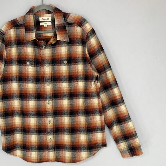 Madewell Men Brushed Flannel Easy Long Sleeve Shirt M Brown Plaid  Button Up - Picture 5 of 14